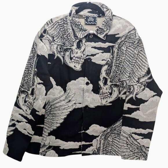 Rebel Vengeance Woven Mens Size S Skull Tapestry Shirt Jacket NWT - Picture 2 of 11